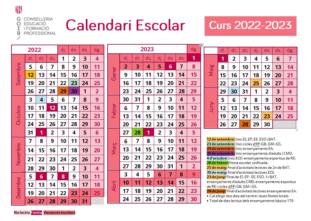 Calendari Escolar 2022 2023 CEIP Miquel Costa i Llobera