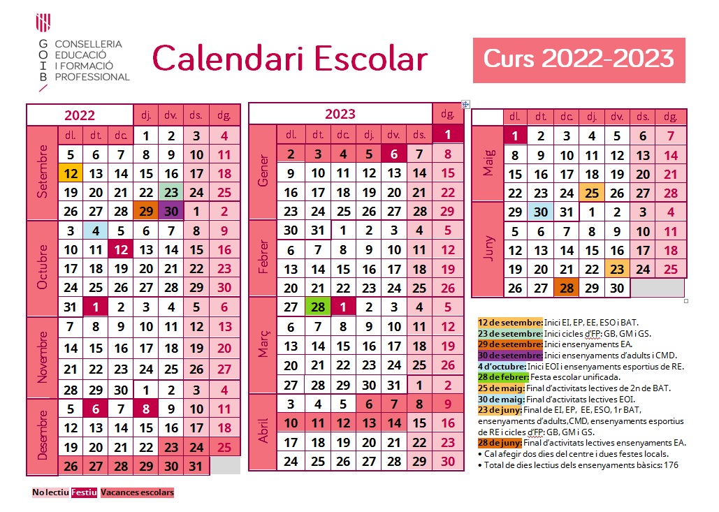 Calendari Escolar 2022 2023 CEIP Miquel Costa I Llobera Calendari Escolar 2022 2023 CEIP Miquel Costa I Llobera
